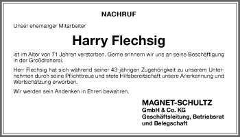Traueranzeige von Harry Flechsig von Memminger Zeitung