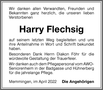 Traueranzeige von Harry Flechsig von Memminger Zeitung