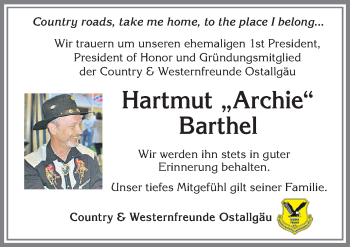 Traueranzeige von Hartmut Barthel von Allgäuer Zeitung, Füssen