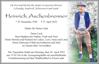 Traueranzeige von Heinrich Aschenbrenner von Allgäuer Zeitung, Füssen