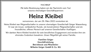 Traueranzeige von Heinz Kleibel von Der Westallgäuer