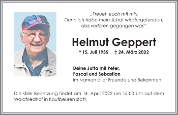 Traueranzeige von Helmut Geppert von Allgäuer Zeitung, Kaufbeuren/Buchloe