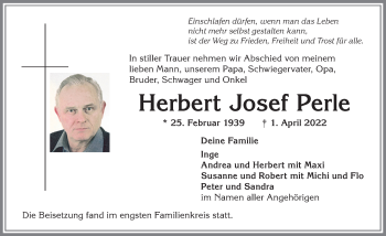 Traueranzeige von Herbert Josef Perle von Allgäuer Anzeigeblatt