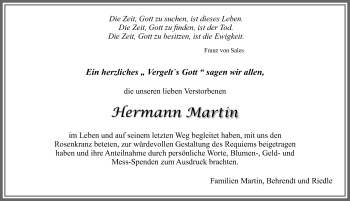 Traueranzeige von Hermann Martin von Allgäuer Zeitung, Marktoberdorf