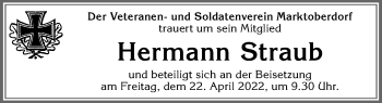 Traueranzeige von Hermann Straub von Allgäuer Zeitung, Marktoberdorf