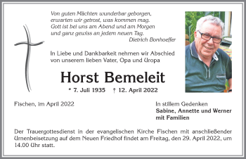 Traueranzeige von Horst Bemeleit von Allgäuer Anzeigeblatt