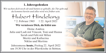 Traueranzeige von Hubert Hindelang von Allgäuer Zeitung, Marktoberdorf