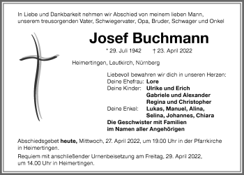 Traueranzeige von Josef Buchmann von Memminger Zeitung