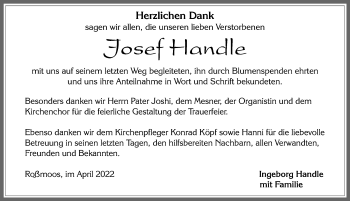 Traueranzeige von Josef Handle von Allgäuer Zeitung, Füssen