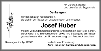 Traueranzeige von Josef Huber von Memminger Zeitung