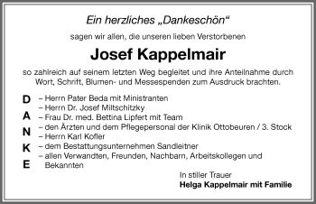 Traueranzeige von Josef Kappelmair von Memminger Zeitung