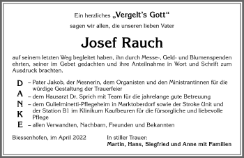 Traueranzeige von Josef Rauch von Allgäuer Zeitung, Marktoberdorf