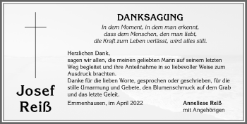 Traueranzeige von Josef Reiß von Allgäuer Zeitung, Kaufbeuren/Buchloe