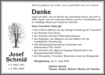 Traueranzeige von Josef Schmid von Allgäuer Zeitung, Marktoberdorf