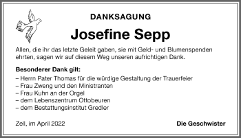 Traueranzeige von Josefine Sepp von Memminger Zeitung
