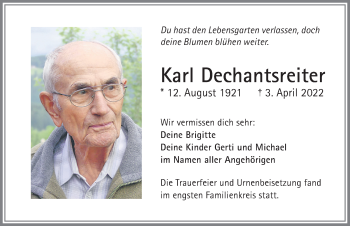 Traueranzeige von Karl Dechantsreiter von Allgäuer Zeitung,Kempten