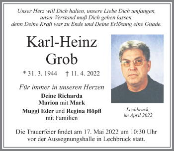 Traueranzeige von Karl-Heinz Grob von Allgäuer Zeitung, Füssen