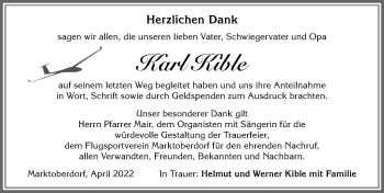 Traueranzeige von Karl Kible von Allgäuer Zeitung, Marktoberdorf