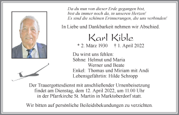 Traueranzeige von Karl Kible von Allgäuer Zeitung, Marktoberdorf