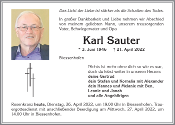 Traueranzeige von Karl Sauter von Allgäuer Zeitung, Marktoberdorf