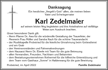 Traueranzeige von Karl Zedelmaier von Allgäuer Zeitung,Kempten