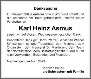 Traueranzeige von Karl Heinz Asmus von Memminger Zeitung