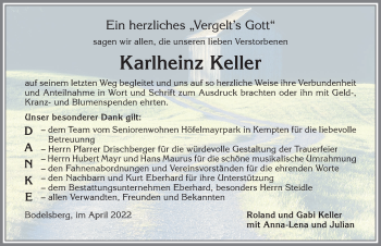 Traueranzeige von Karlheinz Keller von Allgäuer Zeitung,Kempten