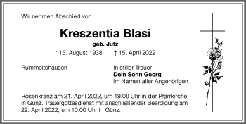Traueranzeige von Kreszentia Blasi von Memminger Zeitung