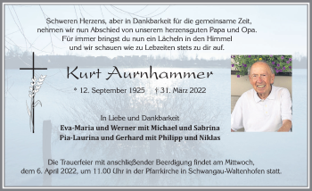 Traueranzeige von Kurt Aurnhammer von Allgäuer Zeitung, Füssen