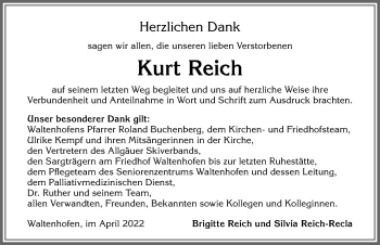 Traueranzeige von Kurt Reich von Allgäuer Anzeigeblatt