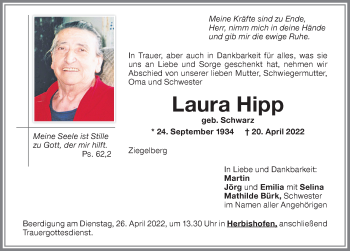 Traueranzeige von Laura Hipp von Memminger Zeitung
