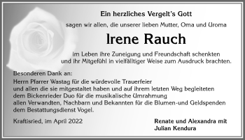 Traueranzeige von lrene Rauch von Allgäuer Zeitung, Marktoberdorf