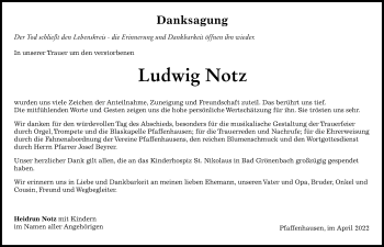 Traueranzeige von Ludwig Notz von Memminger Zeitung