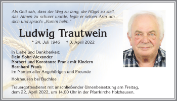 Traueranzeige von Ludwig Trautwein von Allgäuer Zeitung
