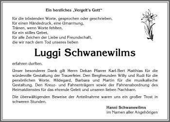 Traueranzeige von Luggi Schwanewilms von Allgäuer Anzeigeblatt