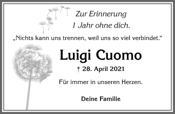 Traueranzeige von Luigi Cuomo von Allgäuer Zeitung, Kaufbeuren/Buchloe