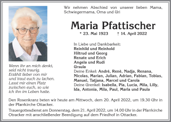 Traueranzeige von Maria Pfattischer von Allgäuer Zeitung,Kempten