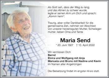 Traueranzeige von Maria Send von Memminger Zeitung