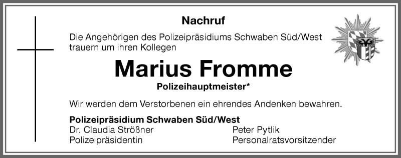  Traueranzeige für Marius Fromme vom 27.04.2022 aus Allgäuer Zeitung,Kempten