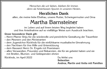 Traueranzeige von Martha Barnsteiner von Allgäuer Zeitung, Füssen