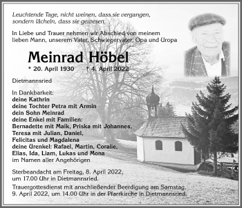Traueranzeige von Meinrad Höbel von Allgäuer Zeitung,Kempten
