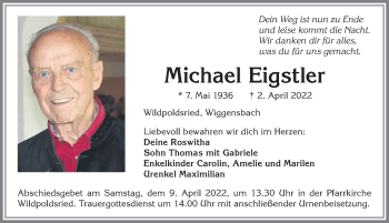 Traueranzeige von Michael Eigstler von Allgäuer Zeitung,Kempten