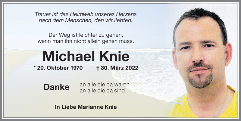  Traueranzeige für Michael Knie vom 16.04.2022 aus Memminger Zeitung