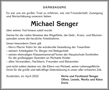 Traueranzeige von Michael Senger von Allgäuer Anzeigeblatt