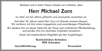 Traueranzeige von Michael Zorn von Allgäuer Zeitung,Kempten