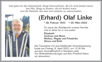 Traueranzeige von Olaf Linke von Allgäuer Zeitung,Kempten