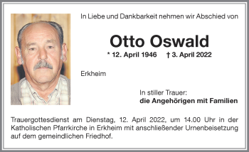 Traueranzeige von Otto Oswald von Memminger Zeitung