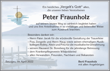 Traueranzeige von Peter Fraunholz von Allgäuer Zeitung,Kempten
