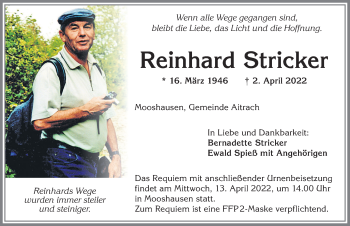 Traueranzeige von Reinhard Stricker von Allgäuer Anzeigeblatt
