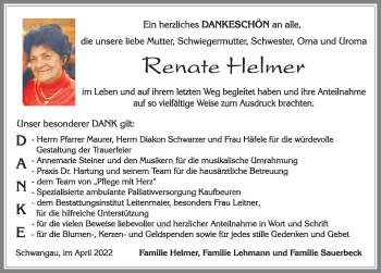 Traueranzeige von Renate Helmer von Allgäuer Zeitung, Füssen